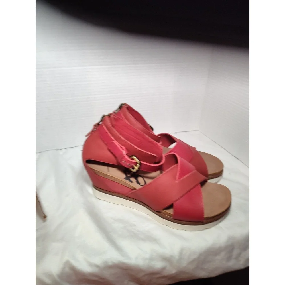 OTBT Teamwork Ankle Leather Wedge Sandals Size‎ 10 Platform Shoes Cork Red